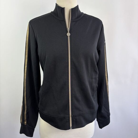 Izod Movement Womens Track Jacket Petite L black full zip Pickleball preppy Golf - Picture 1 of 16